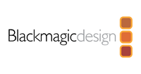 Blackmagic design logo with three colored squares on a white background