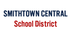 Smithtown Central School District logo with blue and red text on a white background