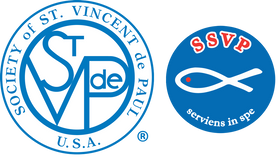 Logos of the Society of St. Vincent de Paul USA and SSVP on a white background