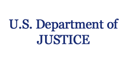 U.S. Department of Justice logo in blue text on a white background